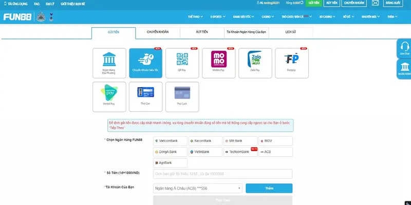 Các phương thức nạp tiền Fun88 đơn giản và dễ dàng